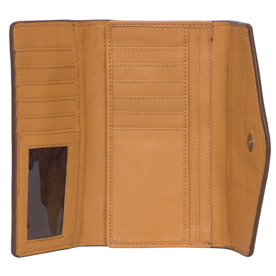 The Design Edge Tooling Leather Trifold Cowhide Wallet - Tan and White Hairon - AW26
