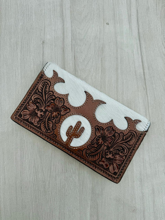 The Design Edge Cowhide Tooling Leather Slim Wallet - Dark Brown Leather - AW31