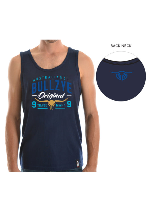 Bullzye Mens Trademark Singlet - Navy - On Sale