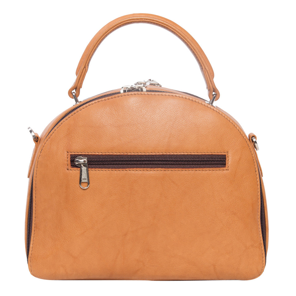 The Design Edge Vietnam Structured Cowhide Bag - Tan & White - B71054