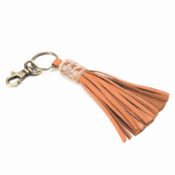 The Design Edge Tassel Keyring - Tan with Orange Leather - Bali 2