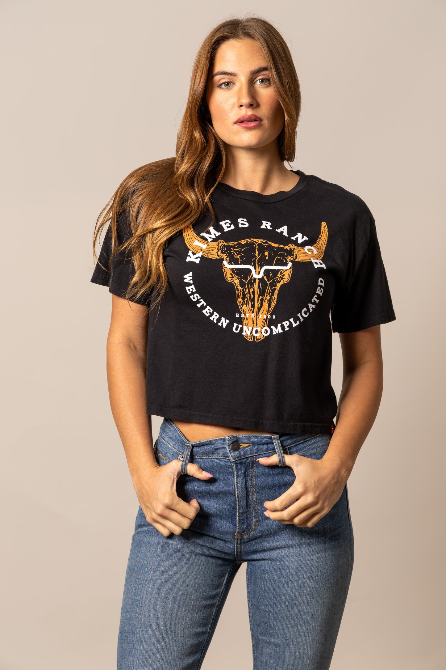 Kimes Ranch Ladies Bison Skull Tee Shirt - Black