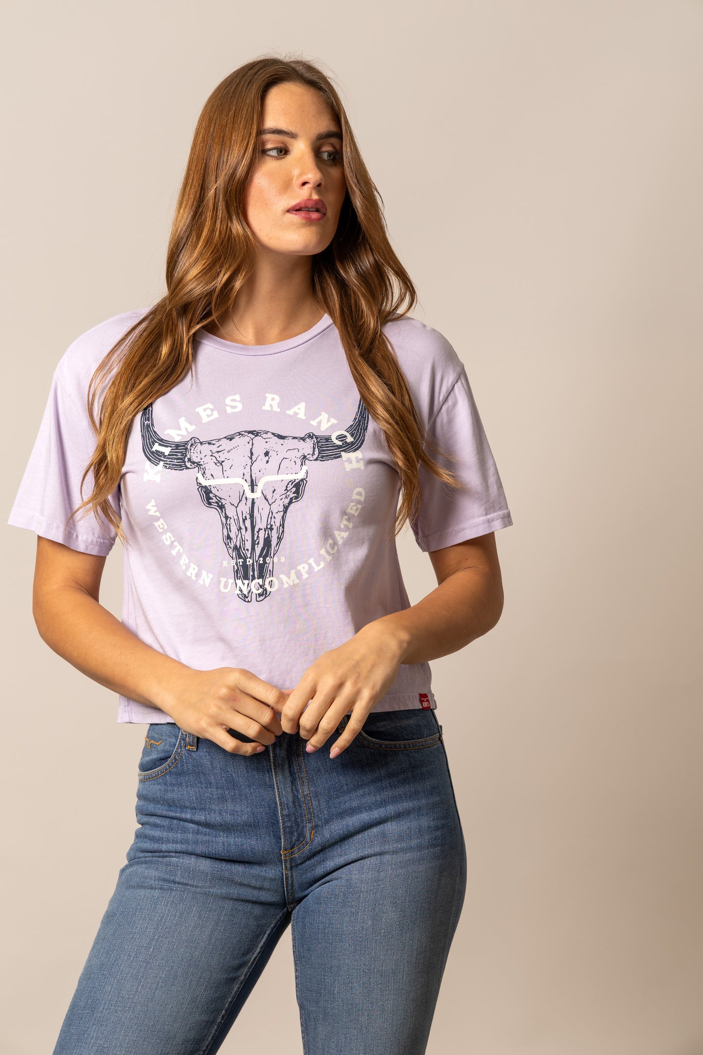 Kimes Ranch Ladies Bison Skull Tee Shirt - Lavender