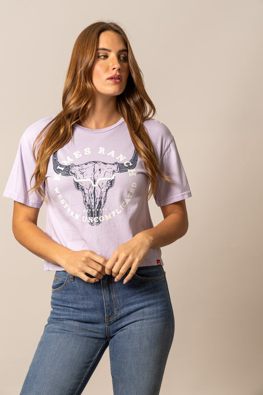 Kimes Ranch Ladies Bison Skull Tee Shirt - Lavender
