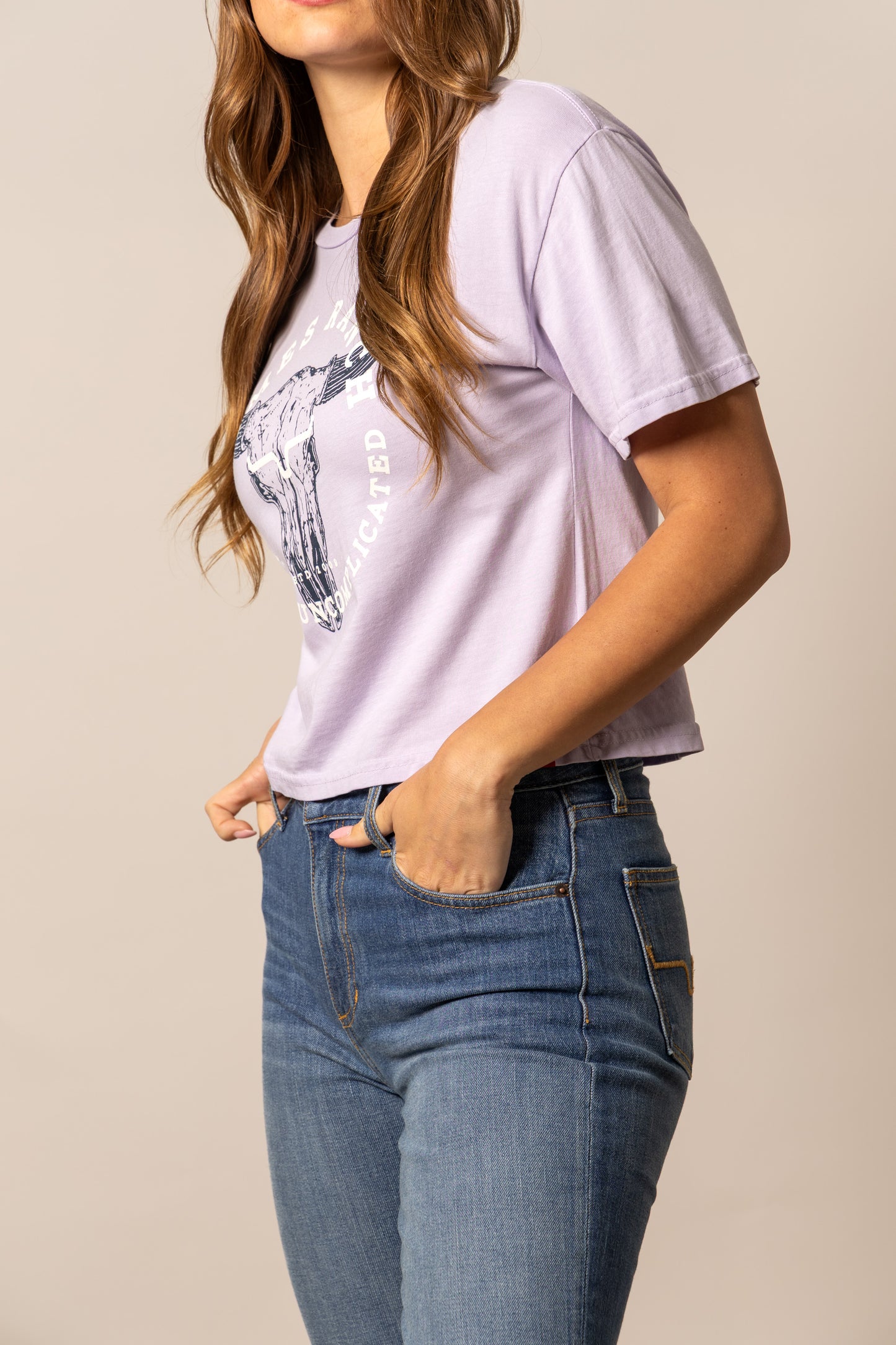 Kimes Ranch Ladies Bison Skull Tee Shirt - Lavender