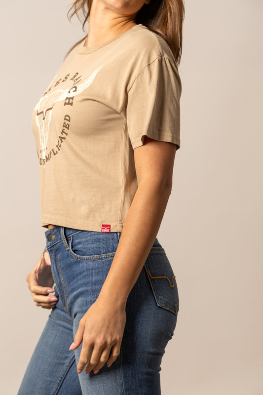 Kimes Ranch Ladies Bison Skull Tee Shirt - Tan