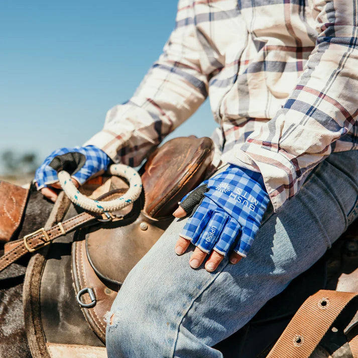 Bush Mits Hamilton Blue Gingham UPF 50+ Sun Protection Gloves