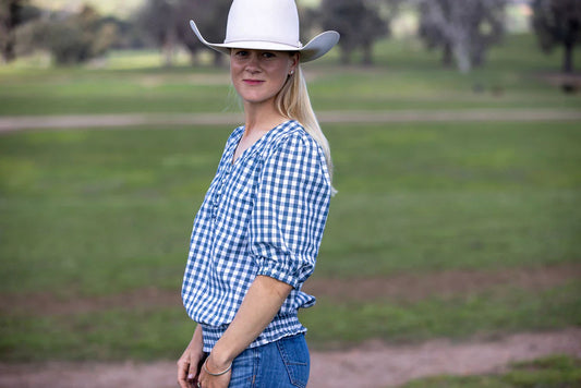 Lime & Soda Tess Blouse - Blue Slate Check