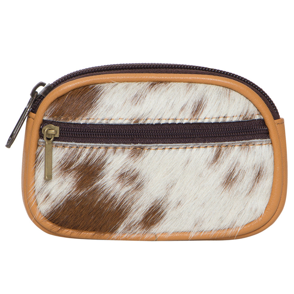 The Design Edge Cowhide Zippered Card Case - Tan and White Hairon - CA08