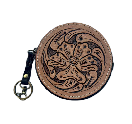 The Design Edge Tooling Leather Round Purse - Dark Brown - CA10