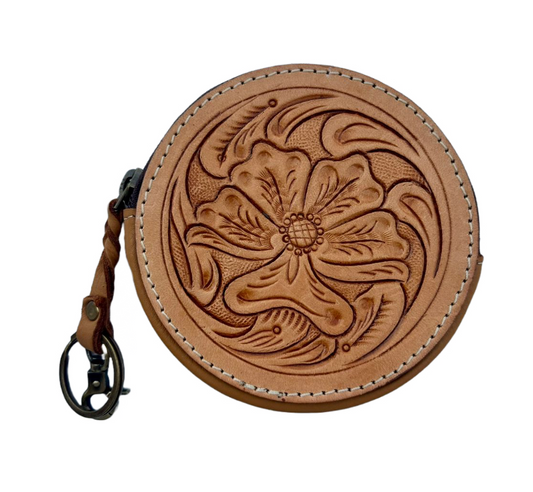 The Design Edge Tooling Leather Round Purse - Tan - CA10