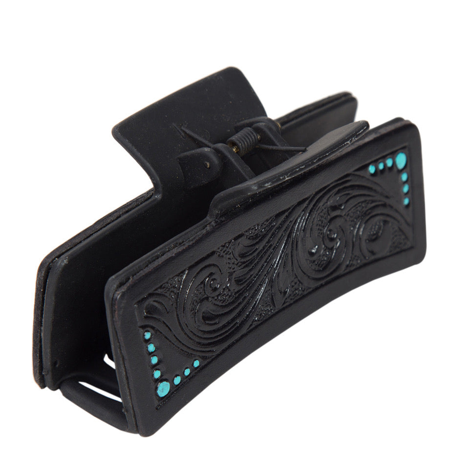 The Design Edge Tooling Leather Hair Clip - Black Leather