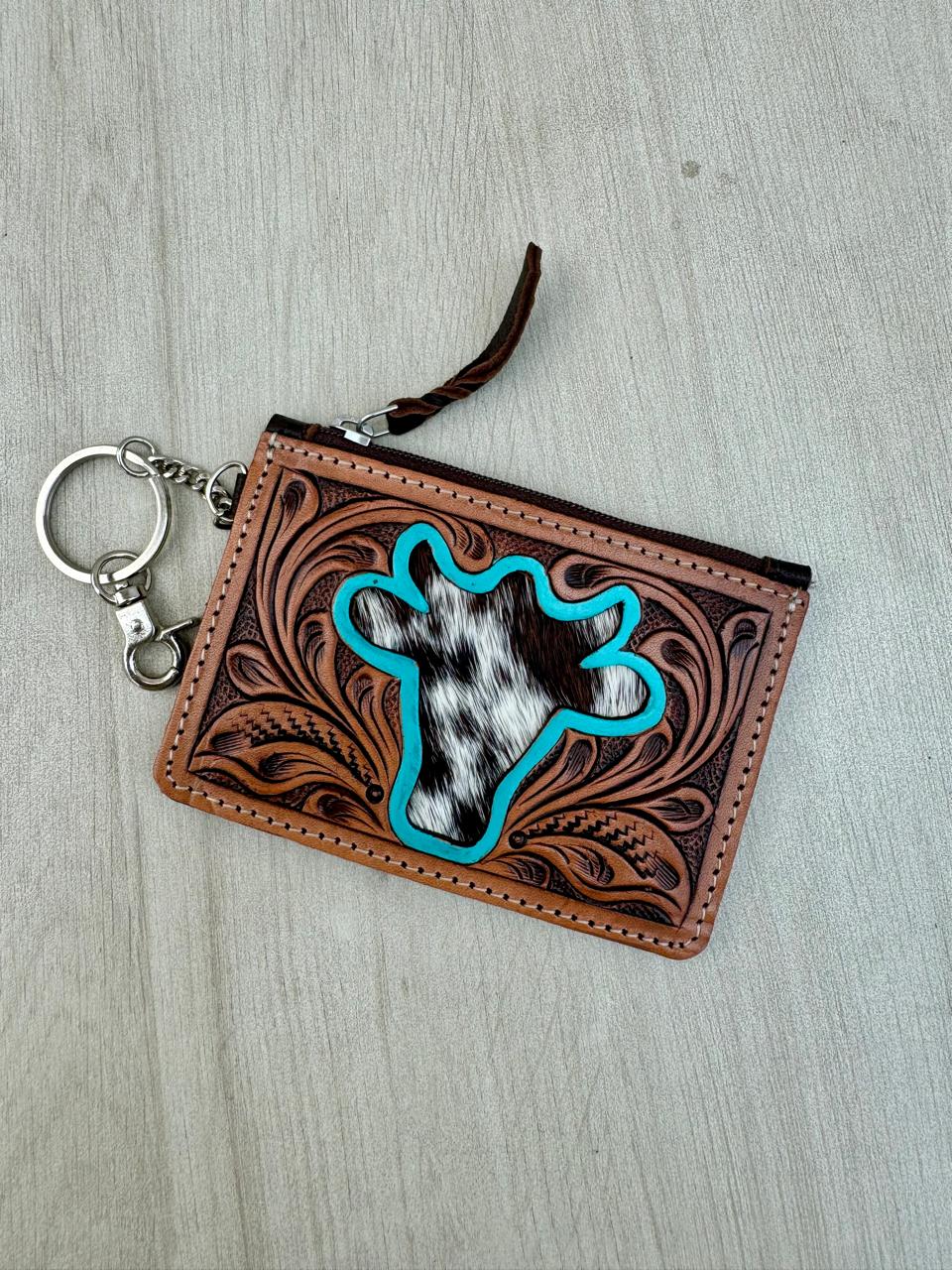 The Design Edge Tooling Leather and Cowhide Key Card Case - Black Leather - CA13