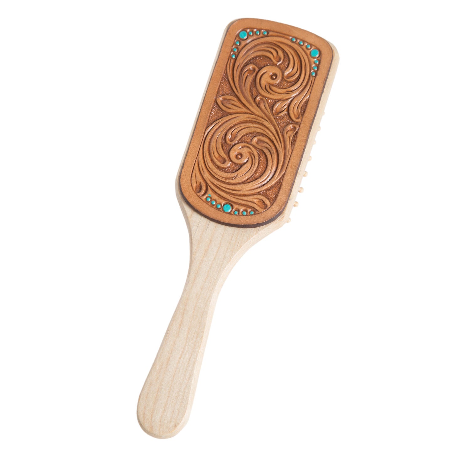 The Design Edge Tooling Leather Hairbrush - Tan Leather - CA14