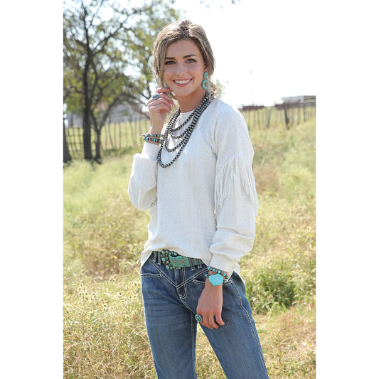 Cruel Denim Ladies White Paisley L/S Shirt - CTK7416001-ON SALE