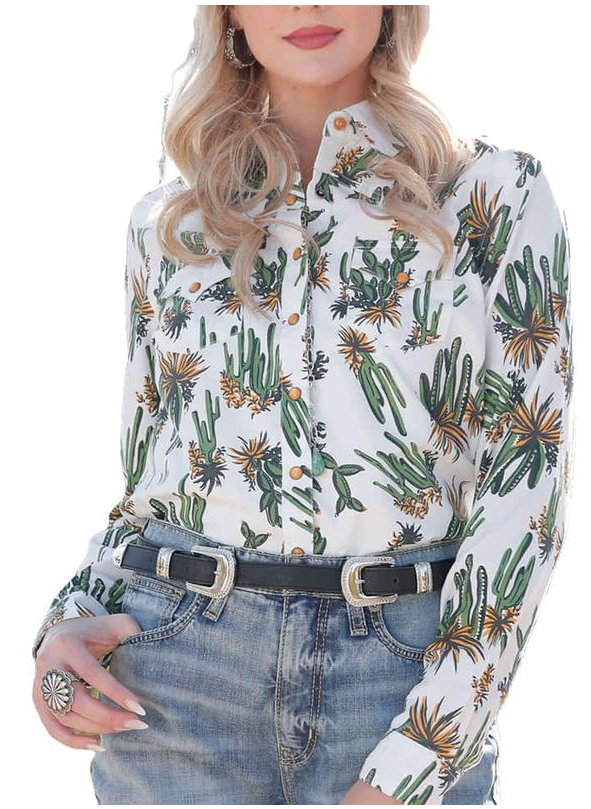 Cruel Denim Ladies Cactus Print L/S Shirt - CTW7245011