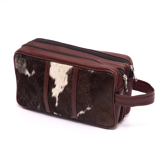 The Design Edge Cowhide Toiletries Bag - Brown and White - Canada - T69843