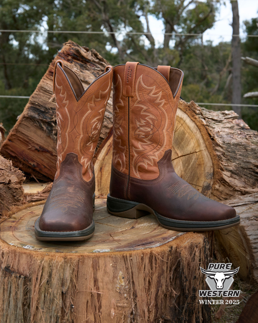 Pure Western Childrens Barrett Boot - Dark Brown and Rust