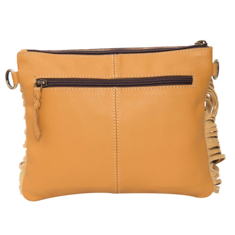 The Design Edge Curico Tooling Leather Cowhide Clutch Bag with Fringes –  Tan and White - AB70