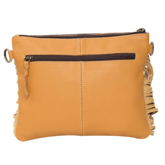 The Design Edge Curico Tooling Leather Cowhide Clutch Bag with Fringes –  Tan and White - AB70