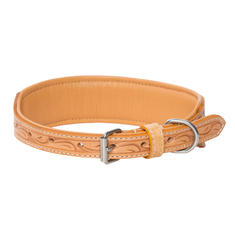 The Design Edge Tooled Dog Collar - Tan Leather - DC02