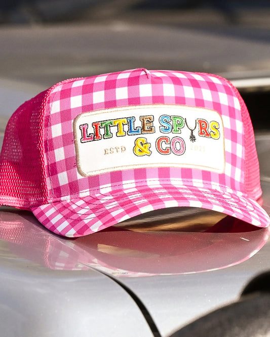 Little Spurs & Co Girls Pink Gingham Cap