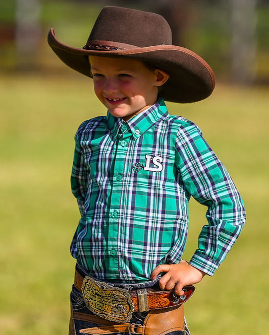 Little Spurs & Co Allora Long Sleeved Classic Romper - Green & White