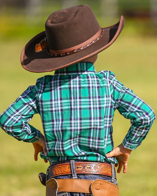 Little Spurs & Co Allora Long Sleeved Classic Romper - Green & White