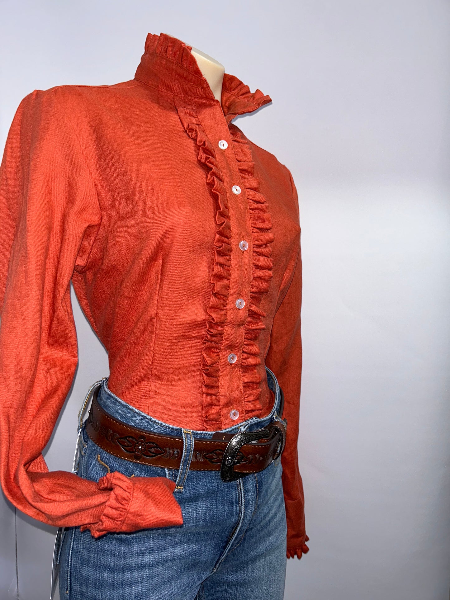Netties Ladies Rose Fitted L/S Frill Shirt