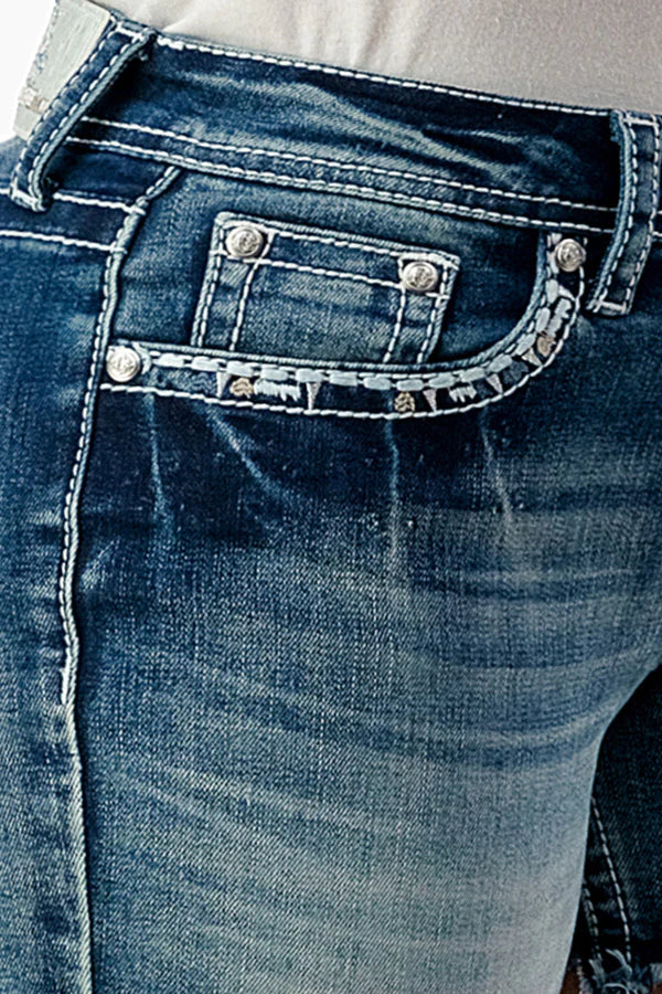 Grace in LA Ladies Mid Rise Denim Shorts - EH61765
