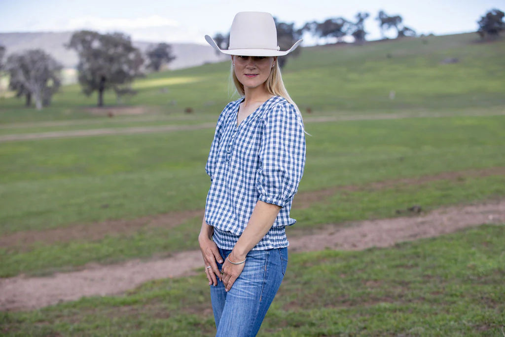 Lime & Soda Tess Blouse - Blue Slate Check