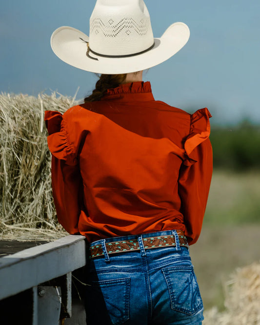 Little Spurs & Co Girls Pechey Puff Sleeve Dress Shirt - Rustic Orange