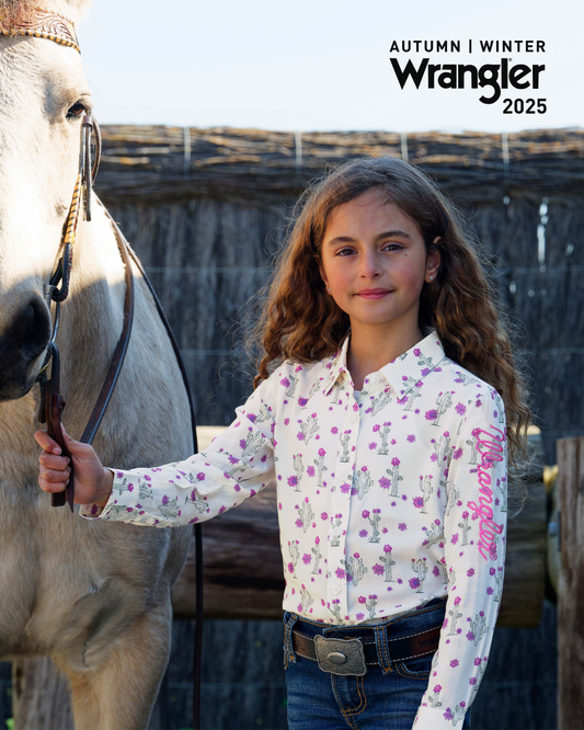 Wrangler Girls Valerie Print Logo L/S Shirt - Ivory