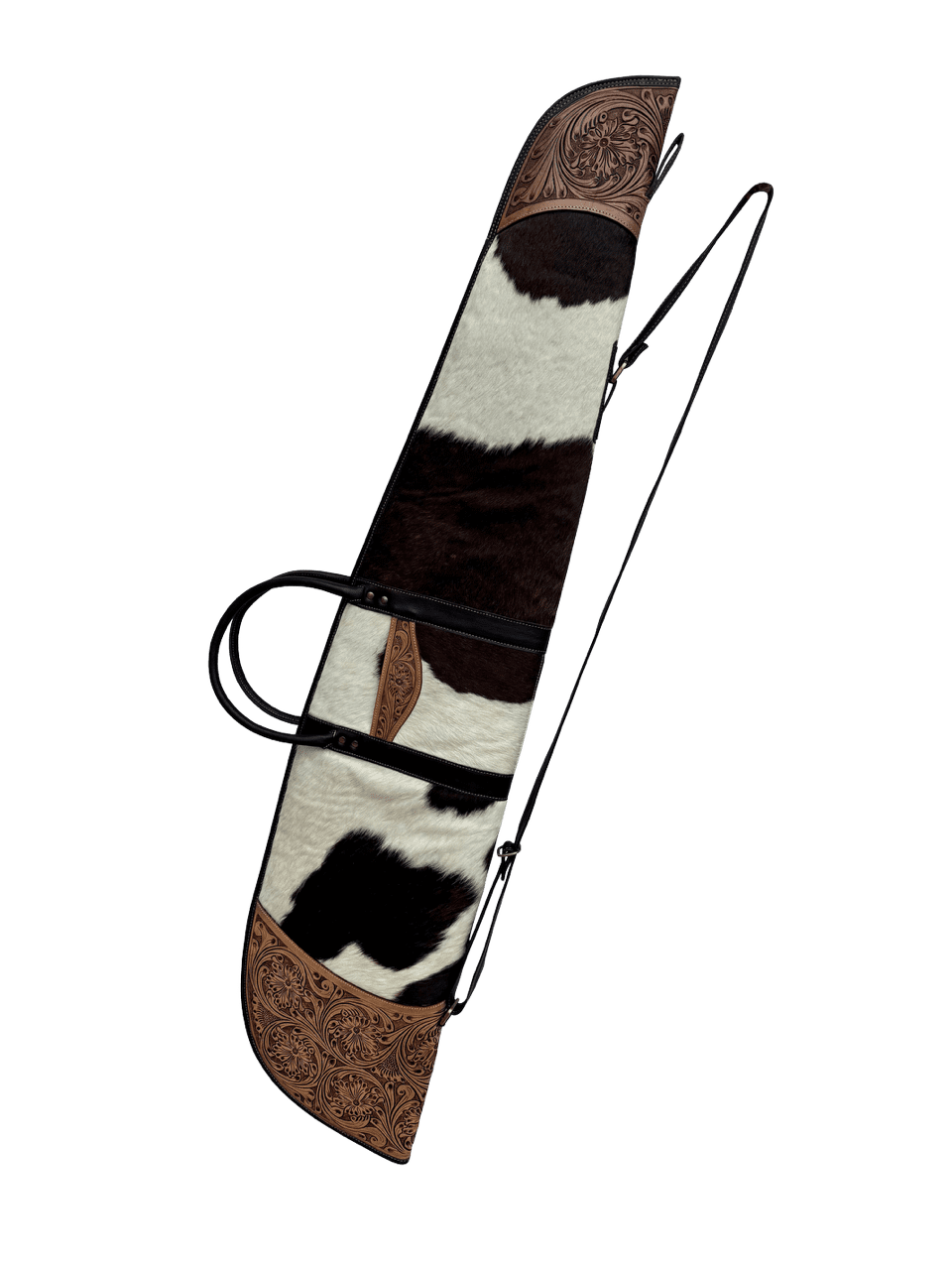 The Design Edge Tooling Leather Cowhide Extra Large Rifle Case -Brown & White