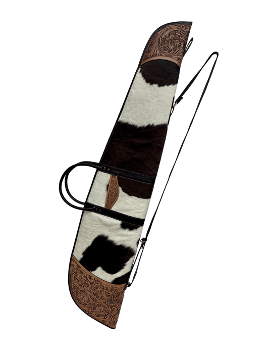 The Design Edge Tooling Leather Cowhide Extra Large Rifle Case -Brown & White