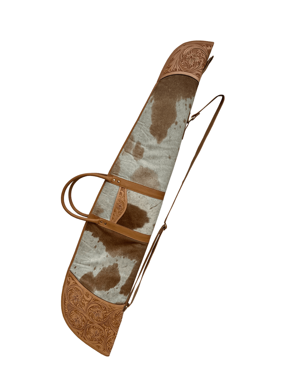 The Design Edge Tooling Leather Cowhide Extra Large Rifle Case - Tan & White
