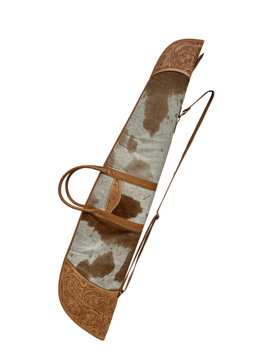 The Design Edge Tooling Leather Cowhide Extra Large Rifle Case - Tan & White