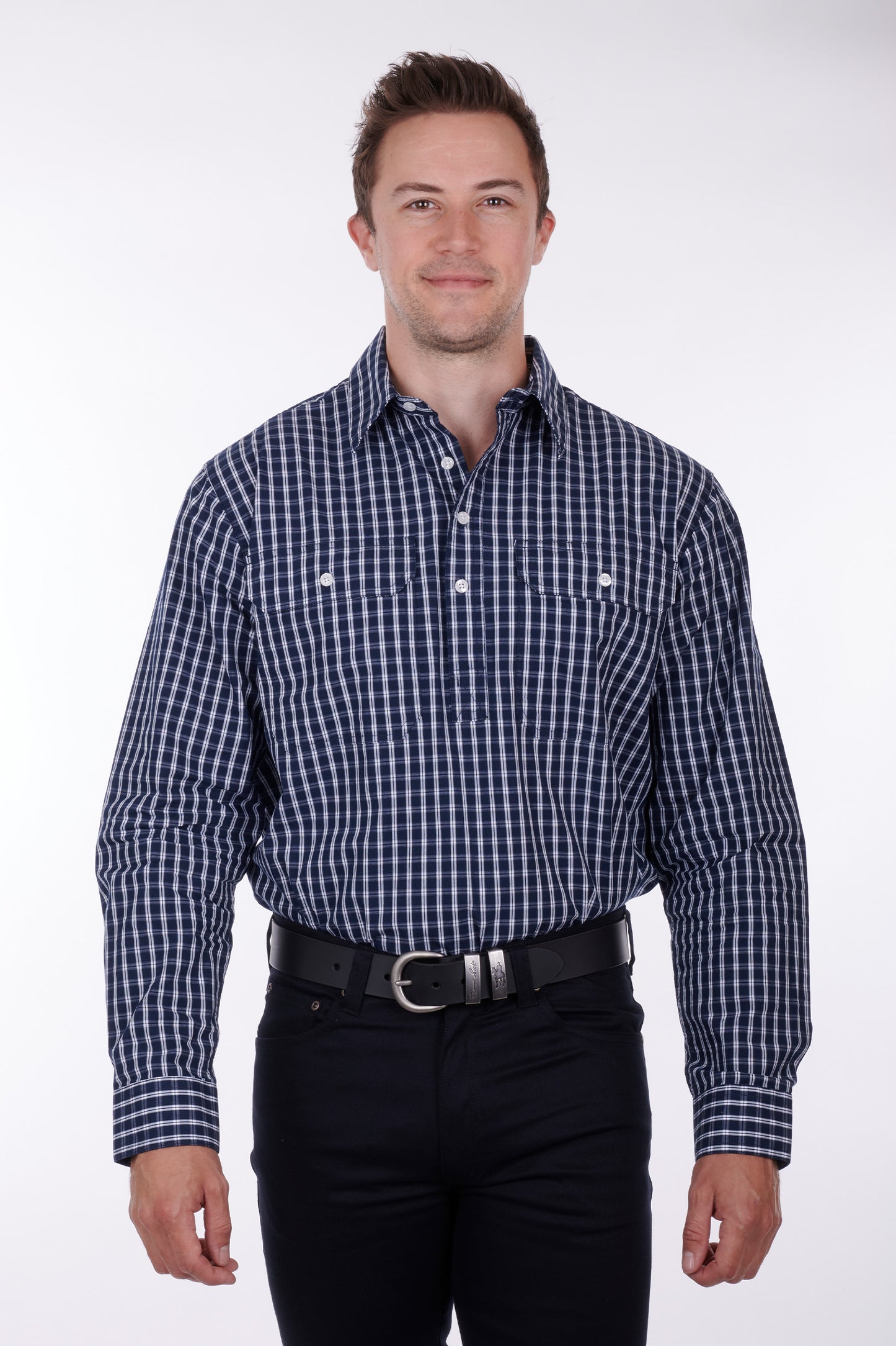 Hard Slog Mens Alon Half Placket L/S Shirt - Navy - H3S1101180