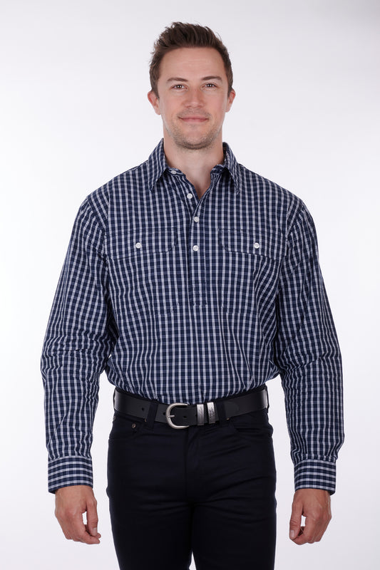 Hard Slog Mens Alon Half Placket L/S Shirt - Navy - H3S1101180