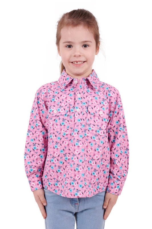 Hard Slog Kids Floria Half Placket L/S Shirt - Pink - H3S7101153