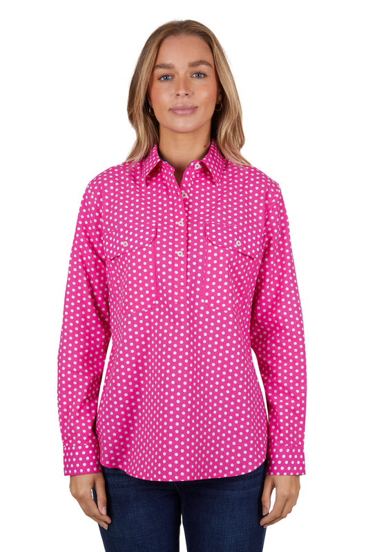 Hard Slog Ladies Half Plkt L/S Shirt - H4S2101045