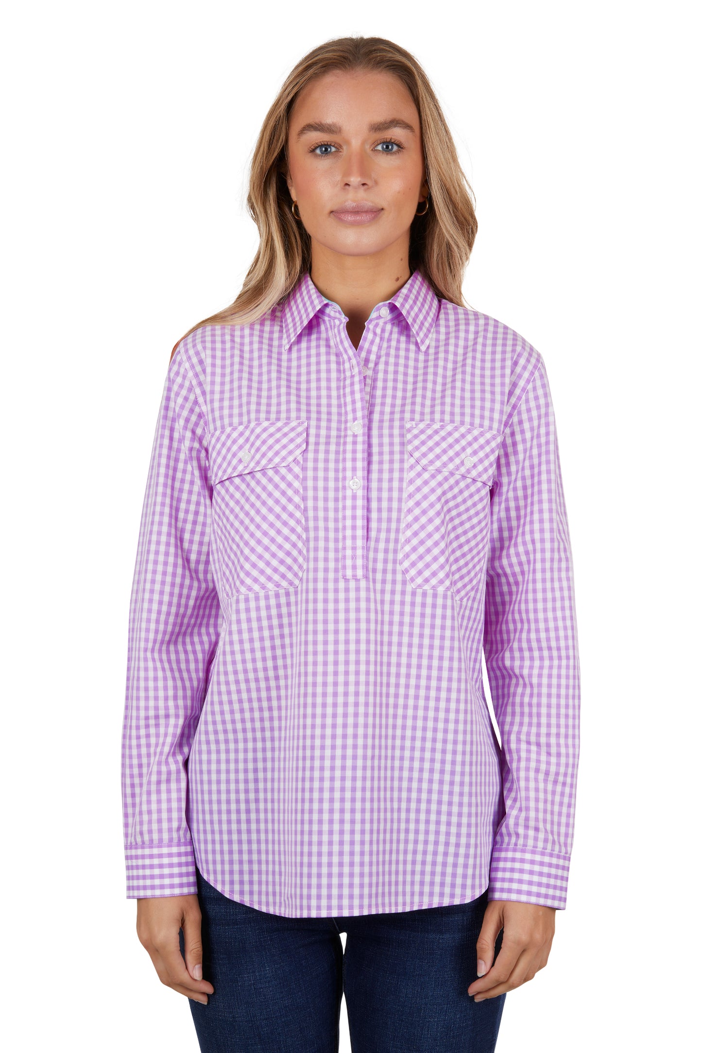 Hard Slog Ladies Half Plkt L/S Shirt - H4S2101058