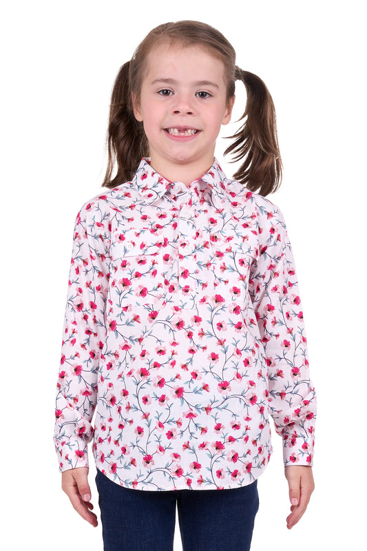 Hard Slog Kids Pearl Half Placket L/S Shirt - White - H4S7101048