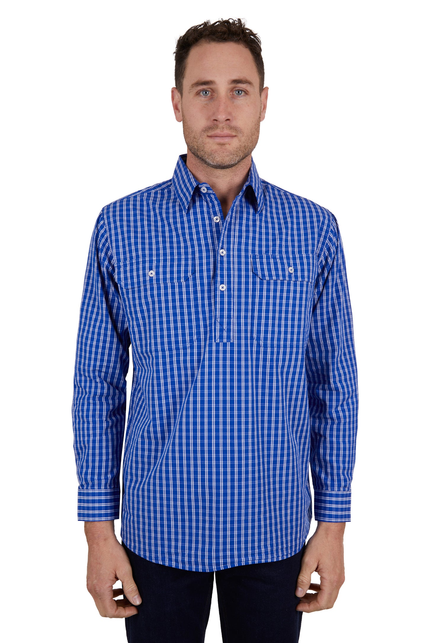 Hard Slog Mens Tad Half Placket L/S Shirt - Royal - H4W1101186