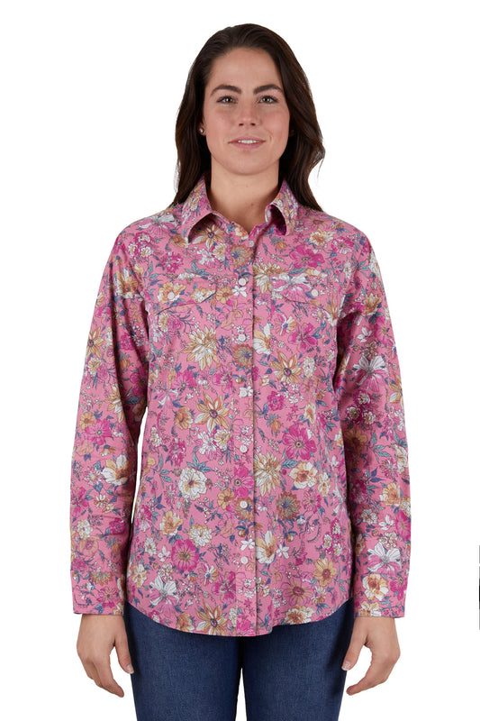 Hard Slog Ladies Naomi Full Placket L/S Shirt - Pink - H4W2101142
