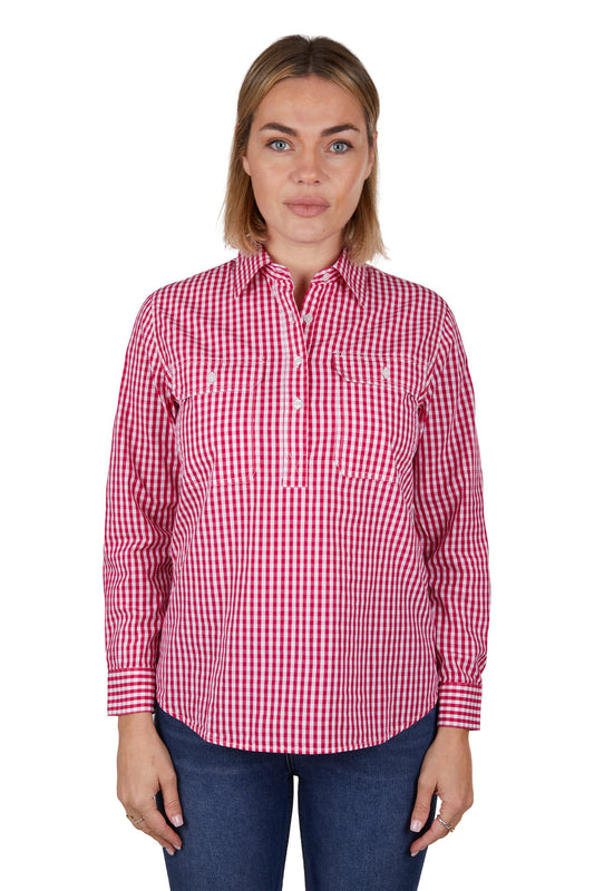 Hard Slog Ladies Dana Half Placket L/S Shirt - Pink - H4W2101206