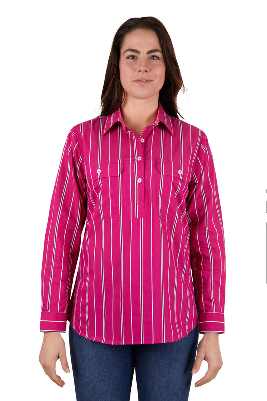 Hard Slog Ladies Adela Half Placket L/S Shirt - Hot Pink - H4W2101211