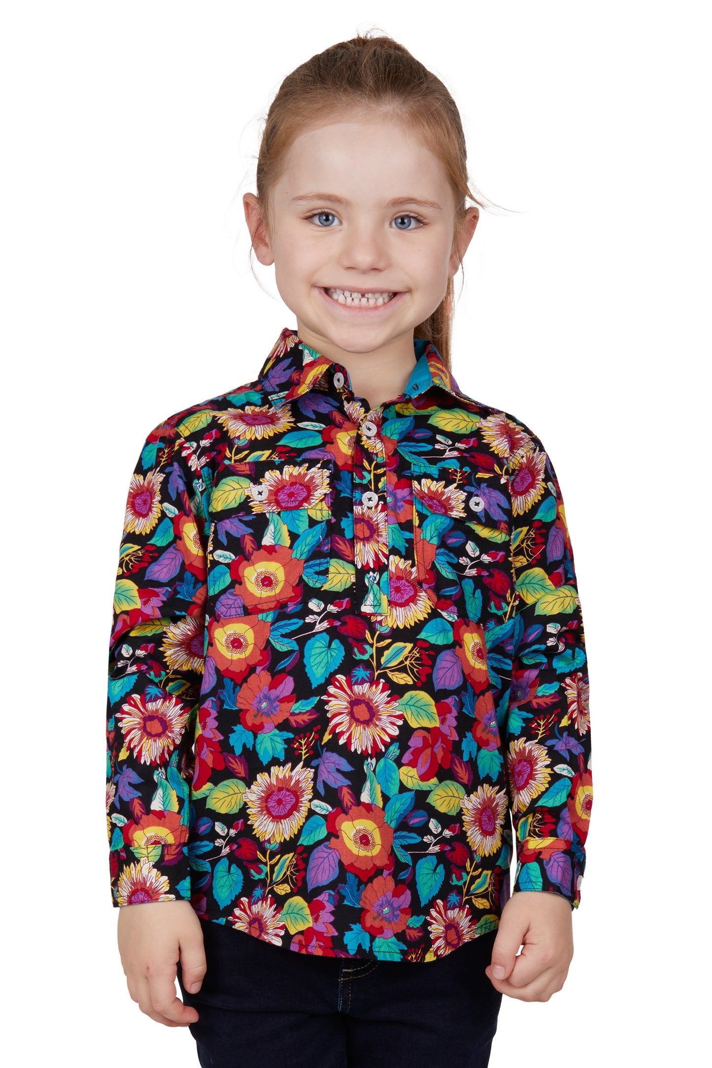 Hard Slog Kids Elda Half Placket L/S Shirt - Multi - H4W7101207