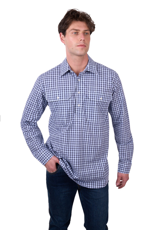 Hard Slog Mens Coney Half Placket Long Sleeved Shirt