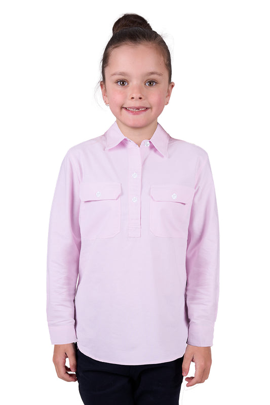 Hard Slog Kids Milly Half Placket Long Sleeve Shirt - Pale Pink